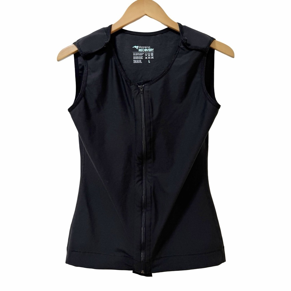 Marena Recovery Womens Post Surgery Full Zip Compression Vest Size L Black Top‎
